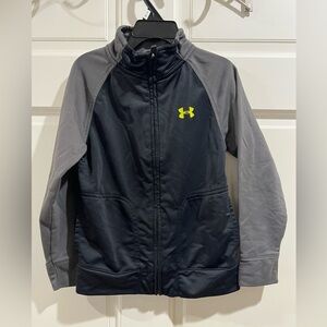 Under Armour light full zip jacket size 5. Black/ gray/yellow